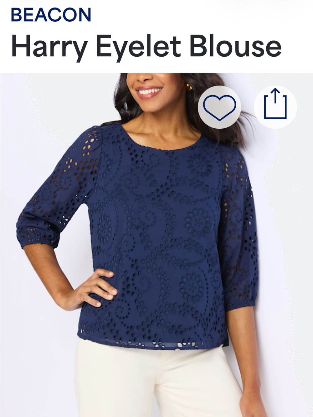 Beacon Apparel Eyelet Blouse - Navy